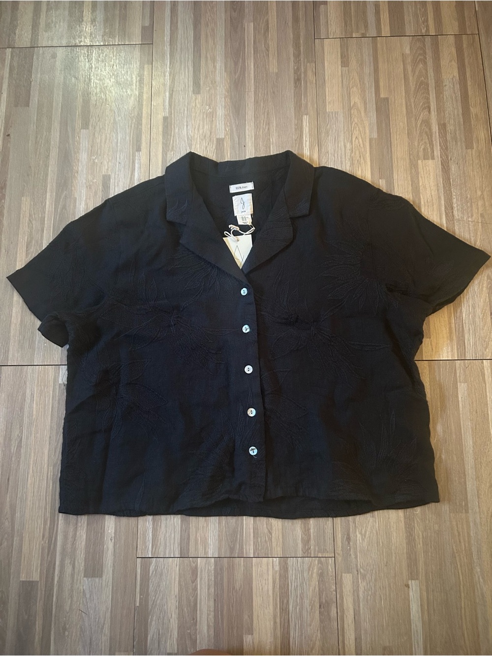 NWT Joie Short Sleeve Button-Front Top Cropped Embroidered Size XL 100% Linen